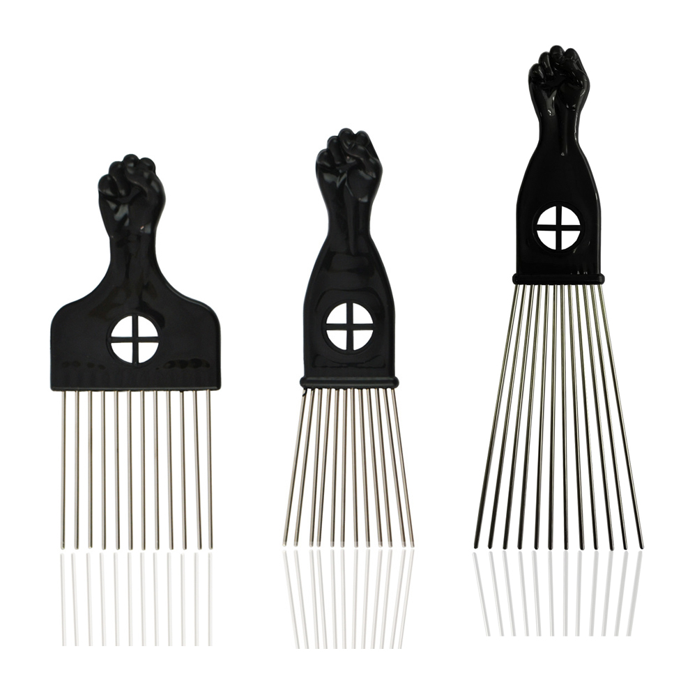 Afro Pick Comb - Black Metal African American Pick Comb
