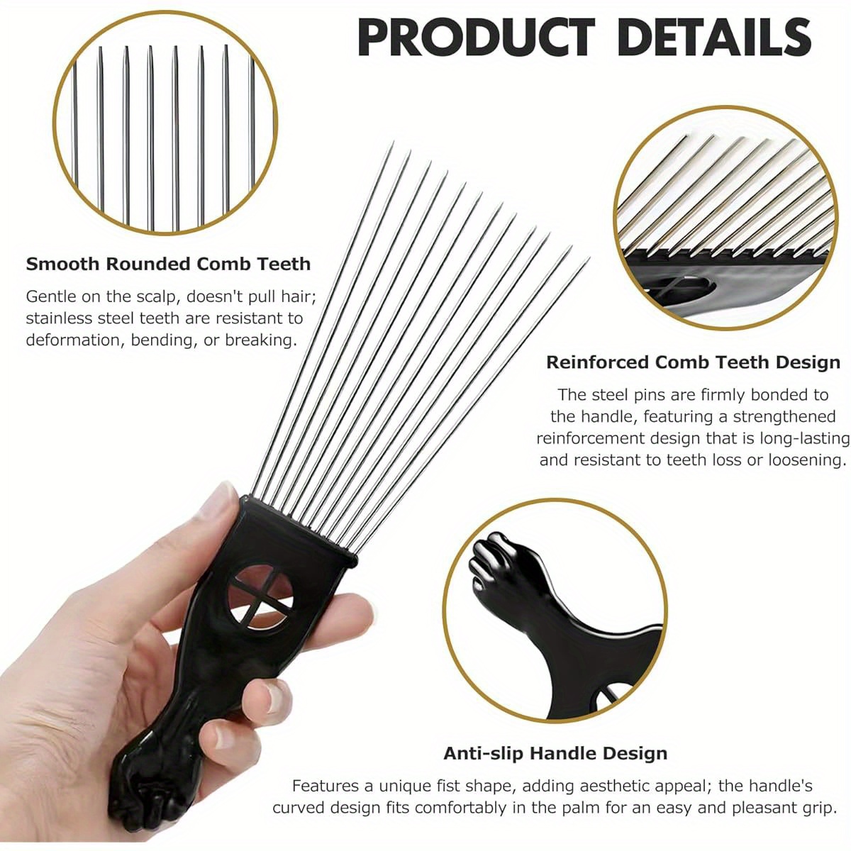 1- Piece Stainless Steel Afro  - Afro Pick Comb 评论和价格